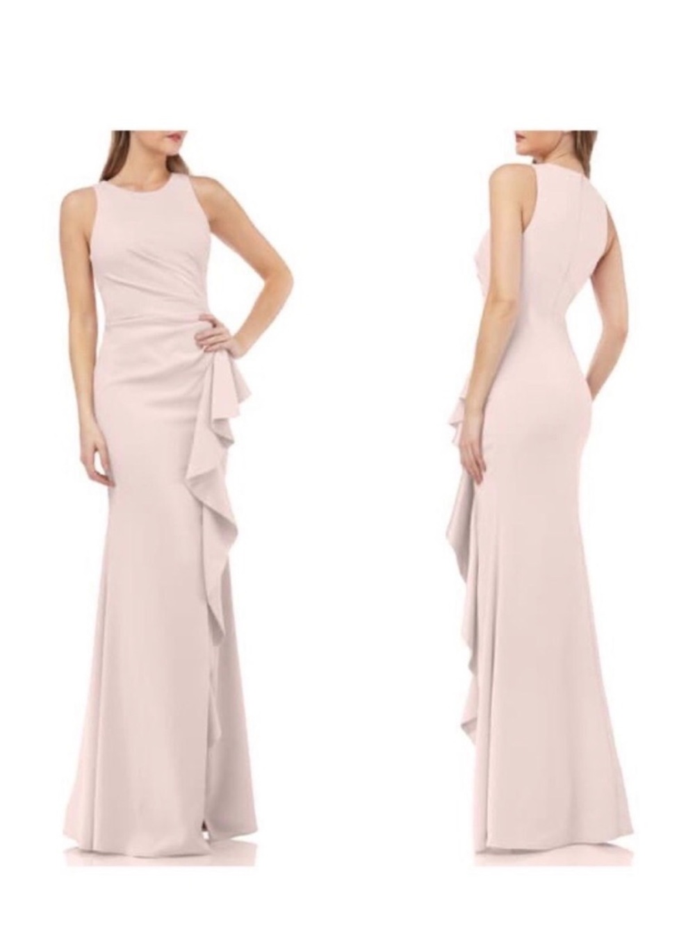 Carmen Marc Valvo pink/mauve Ruffle-Detail Maxi Gown